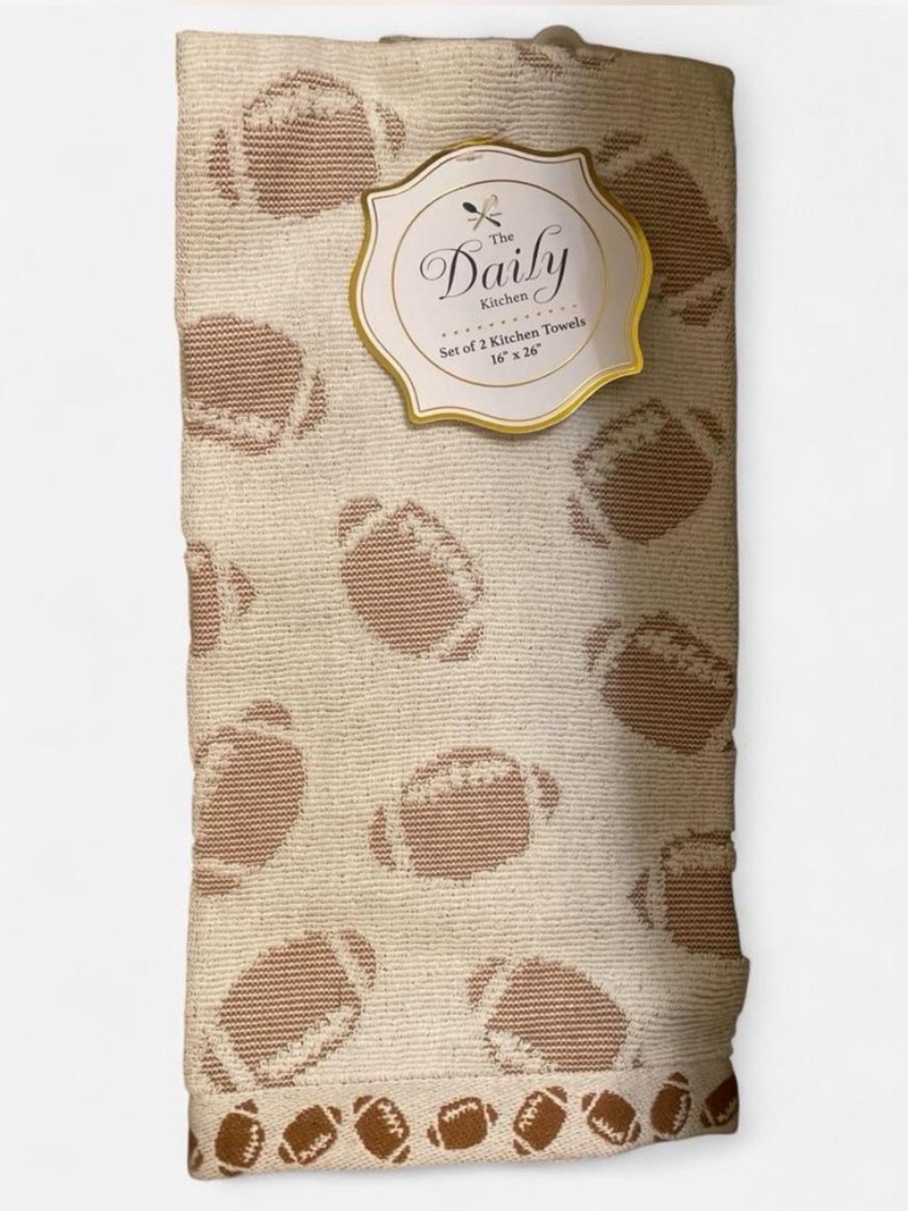 Beige & Brown Football Pattern Kitchen Towels - Set of 2